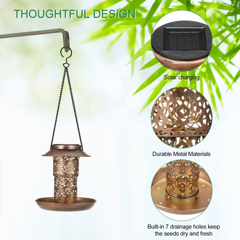 Neoglint Solar Bird Feeder Outdoor Hanging Garden Lantern Retractable Wild Birds Feeder Yard Lamp with S Hook IP45 Weatherproof for Bird Lovers - Image 4