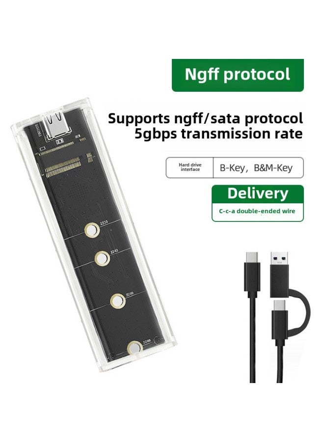 M2 Mobile Hard Disk Box USB Hard Disk Box NVMENGFF Dual Protocol Type-c External M.2 Solid State Hard Disk Box-Color:Transparent-ngff Single Protocol (c-c-a Two-in-one Line)  - Image 1