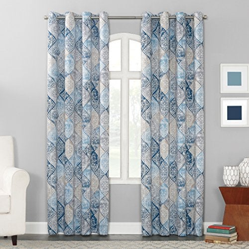 Sun Zero Reardon Global Medallion Print Energy Efficient Grommet Curtain Panel 54 x 84 Indigo - Image 1