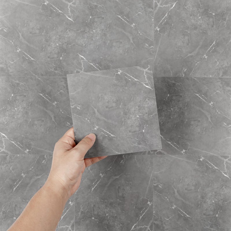 Hode 24pcs 15x15cm Grey Marble Tile Stickers for Kitchen Bathroom Backsplash Sticky Back Plastic Stick on Tiles Vinyl Transfers Peel and Stick Self Adhesive Wall DIY 6x6 inch