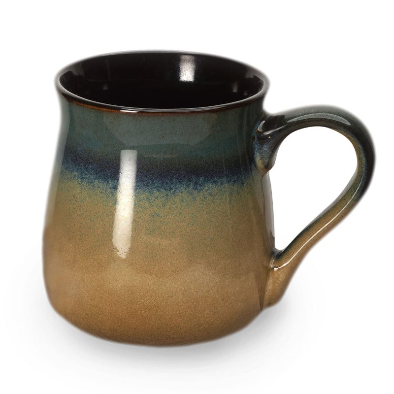 ECODECO Large Pottery Coffee Mug 24 Oz Oversized Ceramic Cup with Big Handle 1 Pcs Blue to Tan