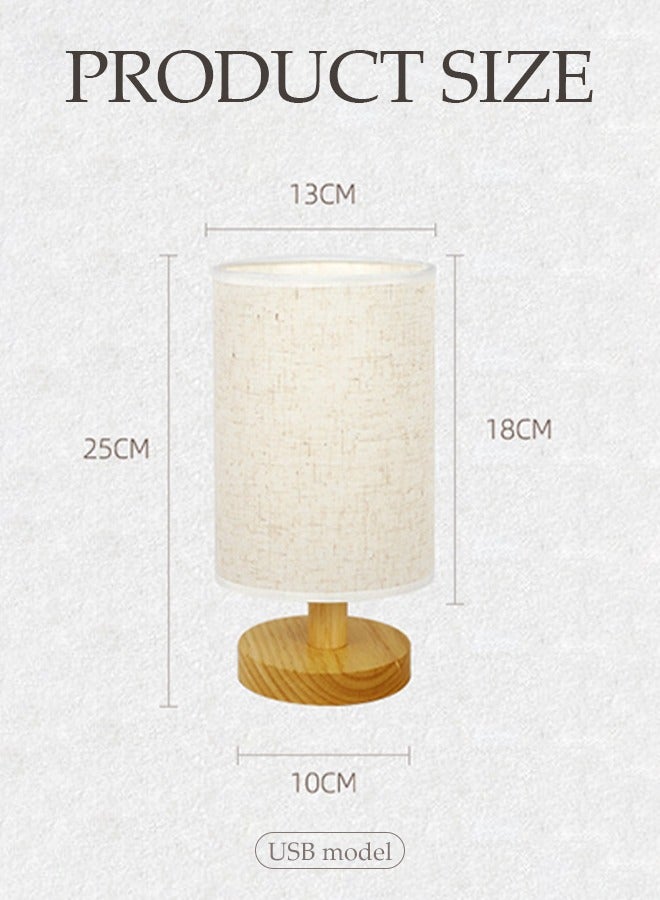 DUNISO مصباح طاولة بجانب السرير، مصباح غرفة نوم قماشي USB، مصباح طاولة بجانب السرير من الكتان، مع ظل مصباح دائري، مناسب لغرفة المعيشة، الدراسة، غرفة النوم، المكتب - Image 2