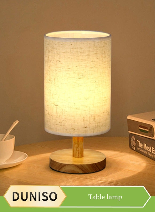 DUNISO مصباح طاولة بجانب السرير، مصباح غرفة نوم قماشي USB، مصباح طاولة بجانب السرير من الكتان، مع ظل مصباح دائري، مناسب لغرفة المعيشة، الدراسة، غرفة النوم، المكتب - Image 1