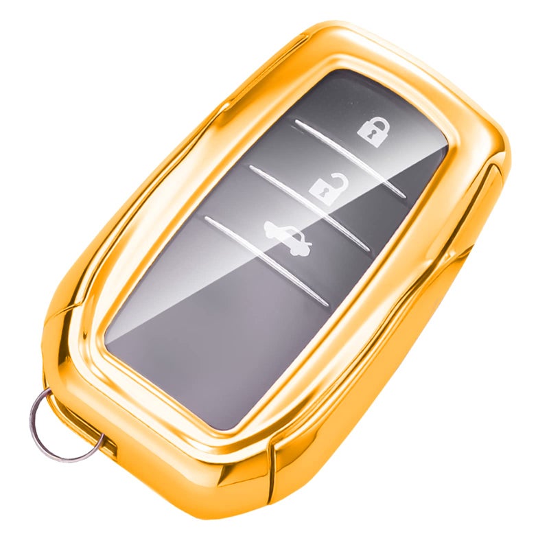 WORCAS Soft TPU Key Fob Cover Case Compatible with Toyota 2019 Land Cruiser2021 Venza2021 RAV4 PrimeFortune2 3 4 5Button keyless Entry Remote Control Smart Gold