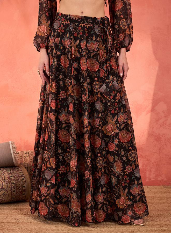 SASSAFRAS Floral Sweetheart Neck Crop Top and Anarkali Skirt Co-Ords - Image 4