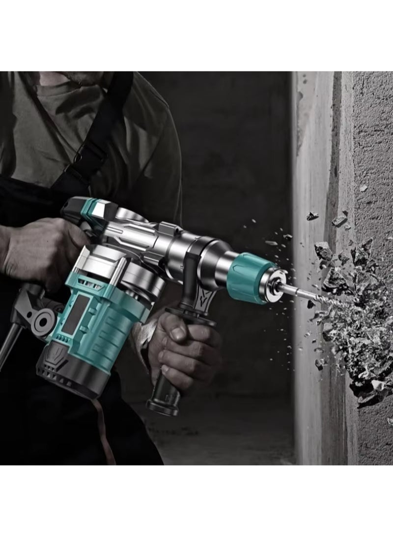 EzzySo Electric Hammer Drill, Vibration Control and Safety Clutch, 2200W Heavy Duty, Including 3 Drill Bits, Flat Chisels, Point Chisels, 360°Rotating Handle, with Carrying Case - Image 3