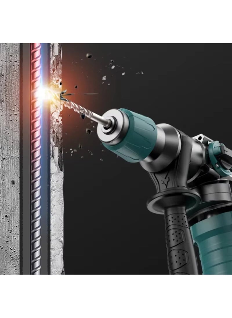 EzzySo - Electric Hammer Drill, Vibration Control and Safety Clutch, 2200W Heavy Duty, Including 3 Drill Bits, Flat Chisels, Point Chisels, 360°Rotating Handle, with Carrying Case - Image 1
