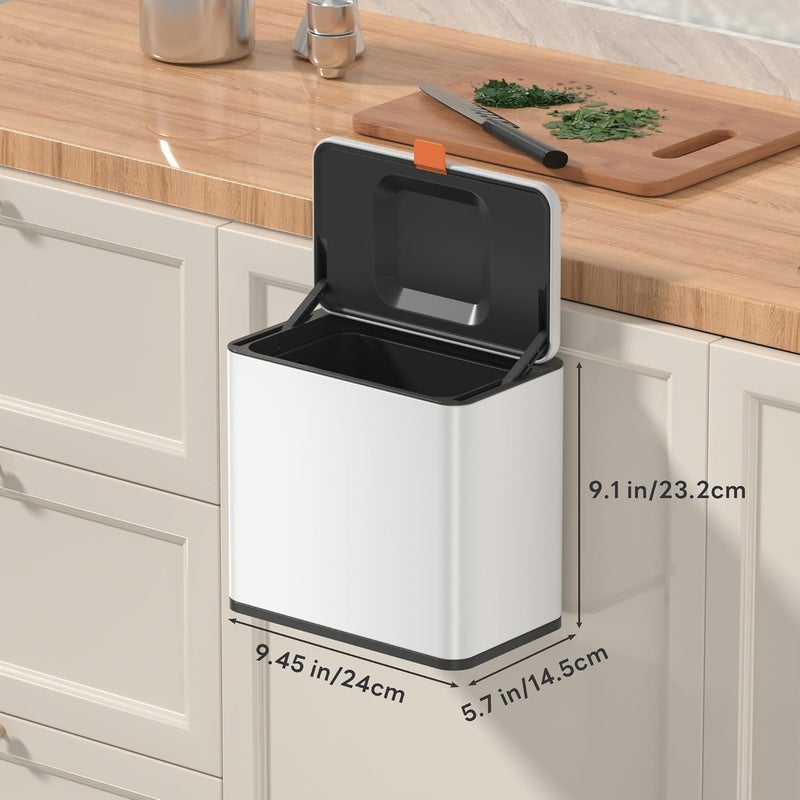 Mbillion Kitchen Compost Bin Hanging Trash Can with Lid 1.05 Gallon Stainless Steel Garbage Can for Kitchen Cabinet Door Mounted Trash Can Under Sink Door RV Bathroom,White - Image 5