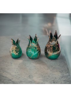 EGE A an Emerald Green 3-Piece Tile Tulip Vase Set Kütahya Tile Marble Tulip Vase Set  - Image 1