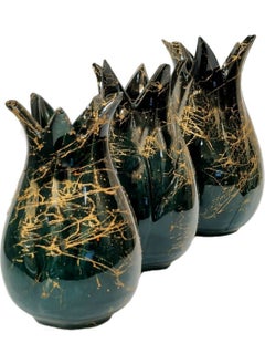 EGE A an Emerald Green 3-Piece Tile Tulip Vase Set Kütahya Tile Marble Tulip Vase Set  - Image 4
