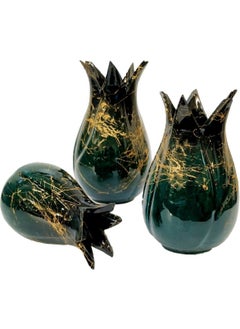 EGE A an Emerald Green 3-Piece Tile Tulip Vase Set Kütahya Tile Marble Tulip Vase Set  - Image 3