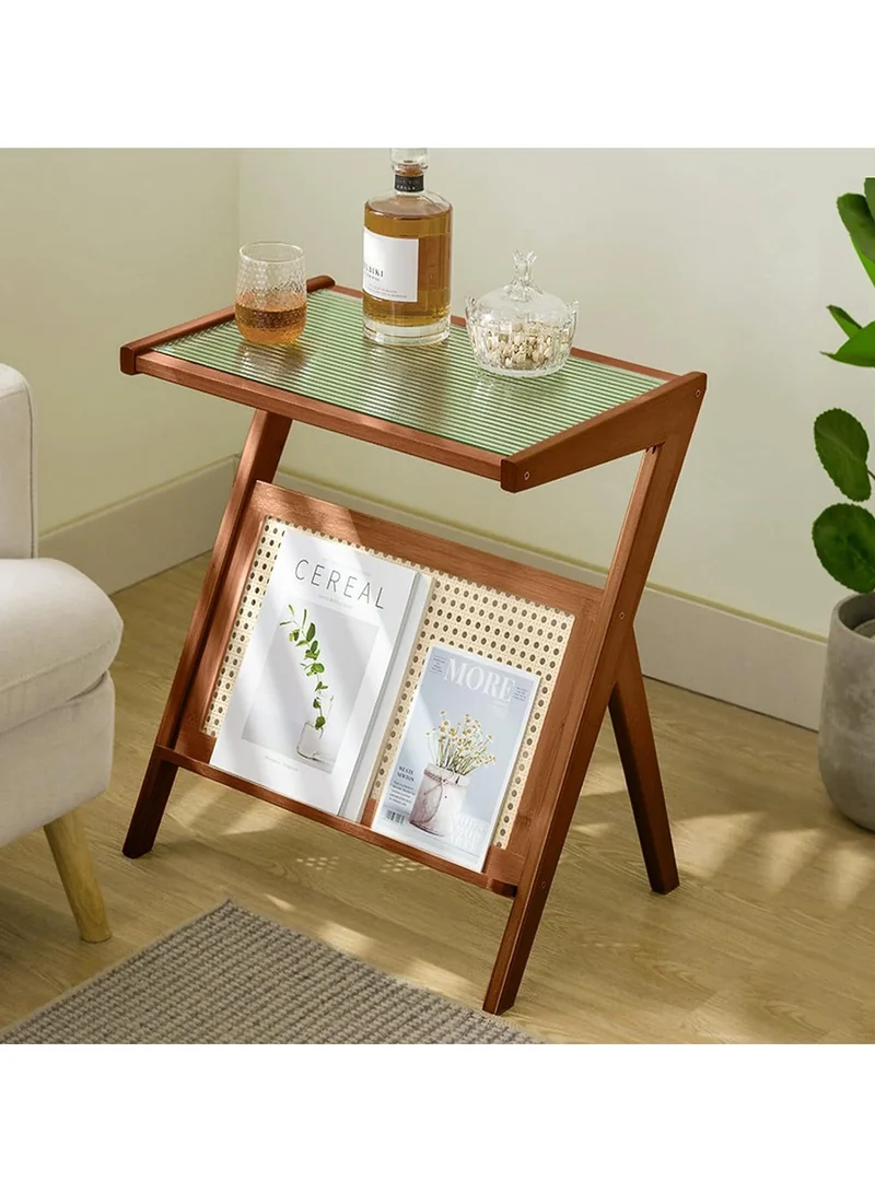 QUESERA Natural Brown Rattan and woodside table by Quesera