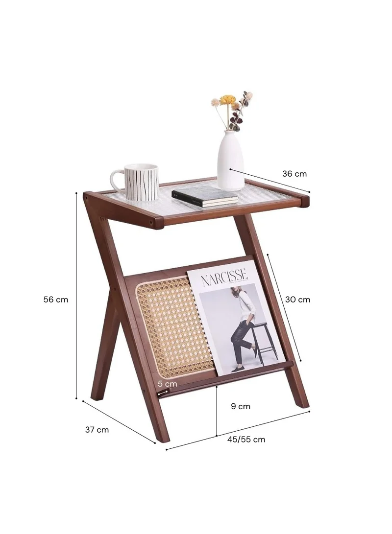 QUESERA Natural Brown Rattan and woodside table by Quesera