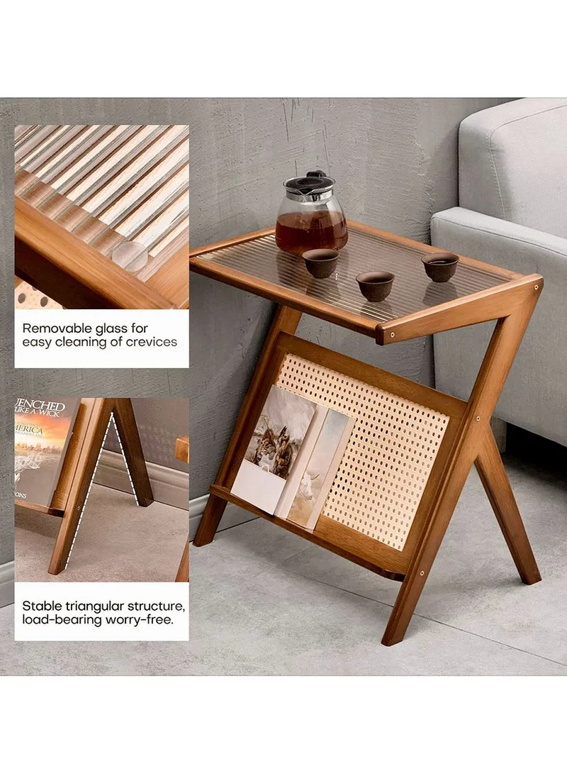 Quesera  Natural Brown Rattan and woodside table by Quesera  | Best Price UAE