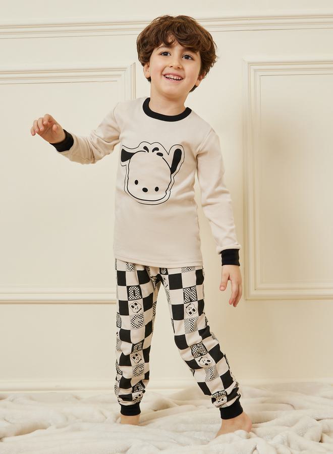 Styli Graphic Print T-Shirt & Checked Pyjama Set  - Image 1