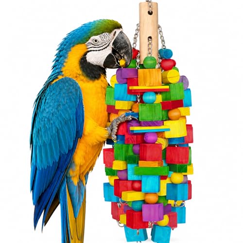 Zephyriel Large Bird Toy, 20 in XL Parrot Toys Natural Wood Blocks Bird Chew Toy for Foraging, Stainless Steel Chain Hanging Cage Toy for Macaws, Cockatoos, African Greys and Large Parrots-1.65 lb - Image 1