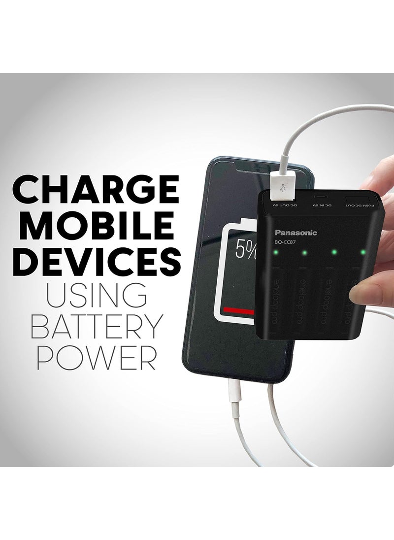 eneloop Panasonic KKJ87K3A4BA Individual Battery Charger with Portable Charging Technology and 4AAA Eneloop Pro Rechargeable Batteries Black  - Image 5