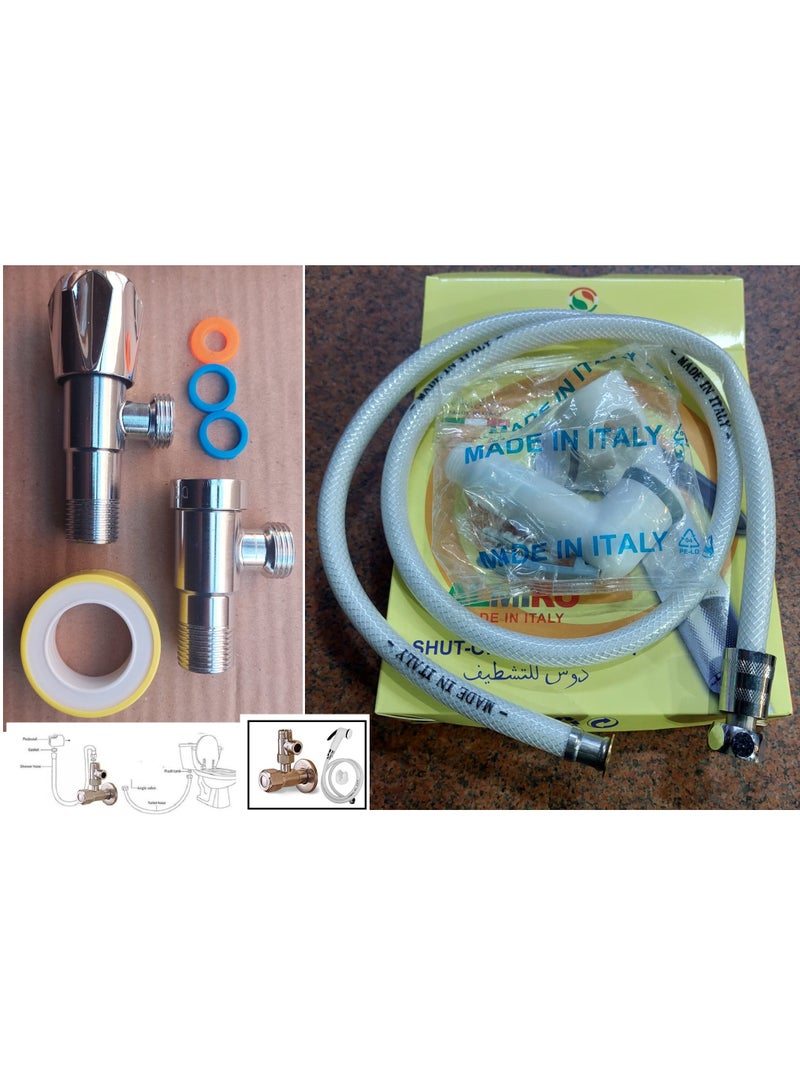 Shams Corner valve with 2 water outlets, made of stainless steel, made of two pieces and Teflon, with a complete bidet. - Image 1