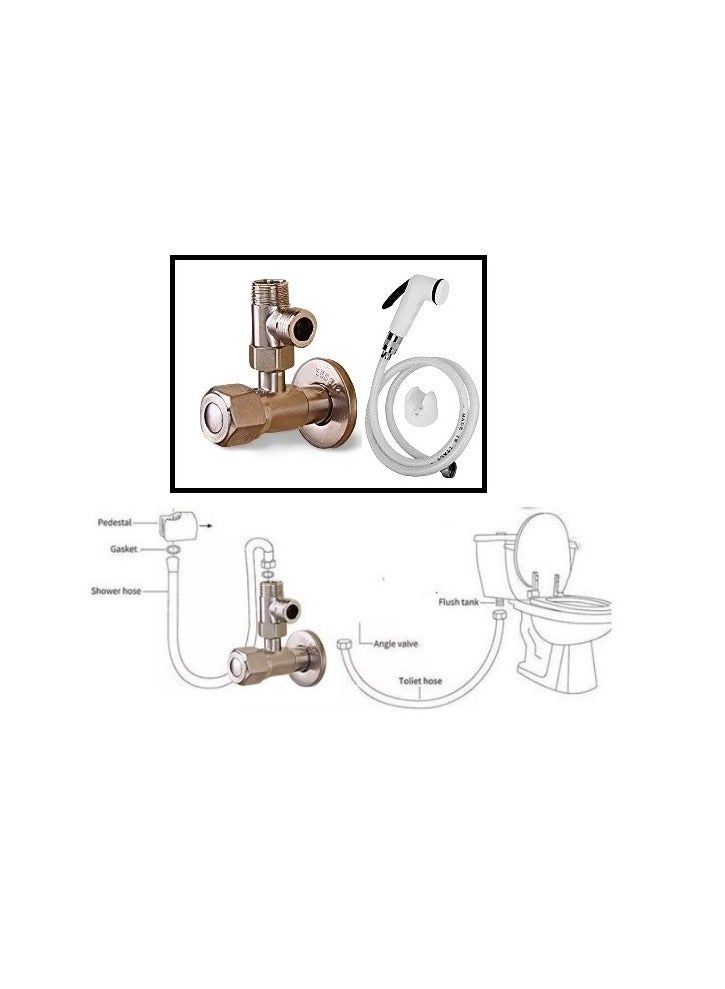 Shams Corner valve with 2 water outlets, made of stainless steel, made of two pieces and Teflon, with a complete bidet. - Image 3