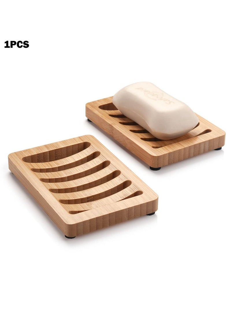 1PCS Bamboo Soap Dish,Wooden Soap Holder,Soap Dishes for Bar Soap,Wooden soap Tray,Kitchen Soap Tray Self Draining (Wooden Color) - Image 1