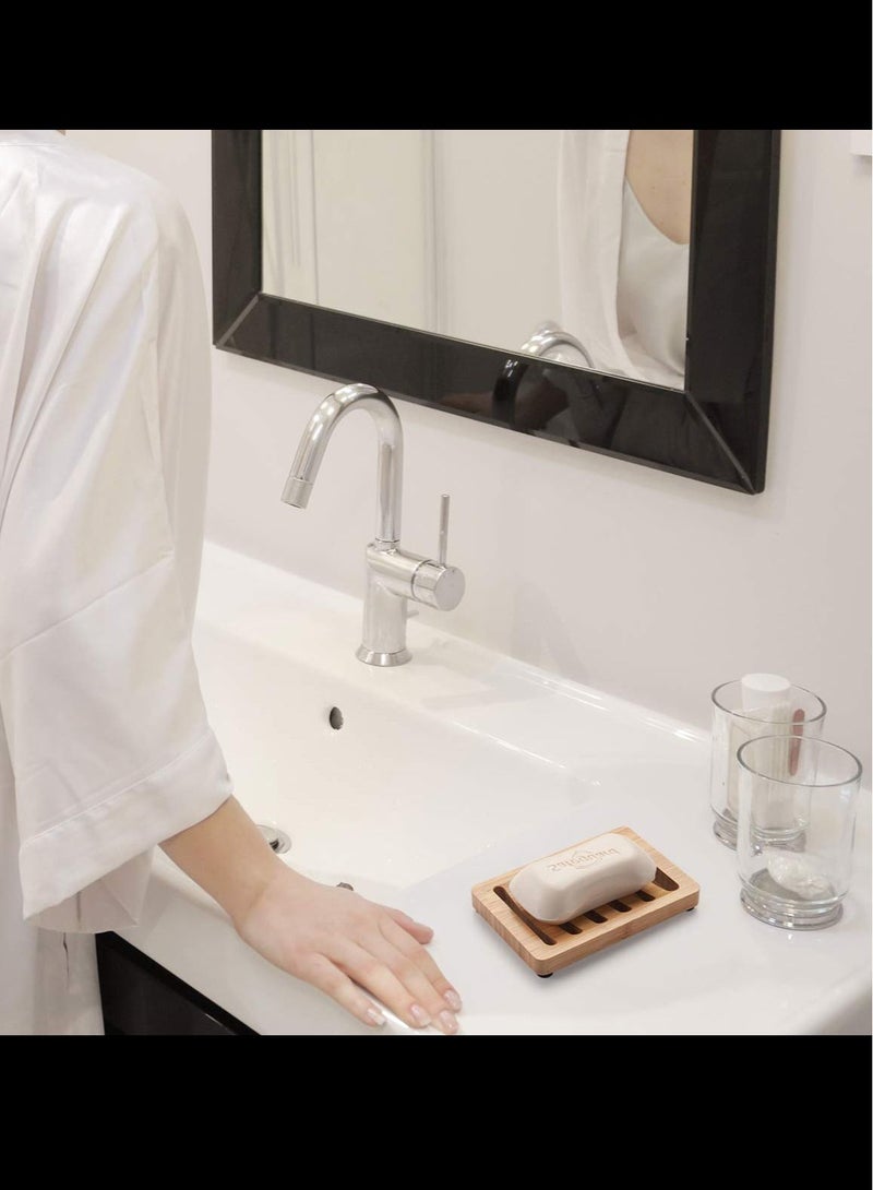 1PCS Bamboo Soap Dish,Wooden Soap Holder,Soap Dishes for Bar Soap,Wooden soap Tray,Kitchen Soap Tray Self Draining (Wooden Color) - Image 2