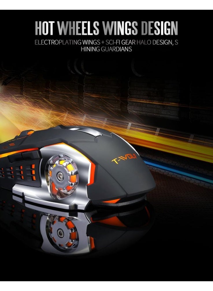 Q13 Silent Wireless Three Mode Mouse，Bluetooth/2.4G Wireless Gaming Mouse,for Gaming/Work, Computer Mice with USB Receiver，7-Color Backlight, 6 ons，Black - Image 2