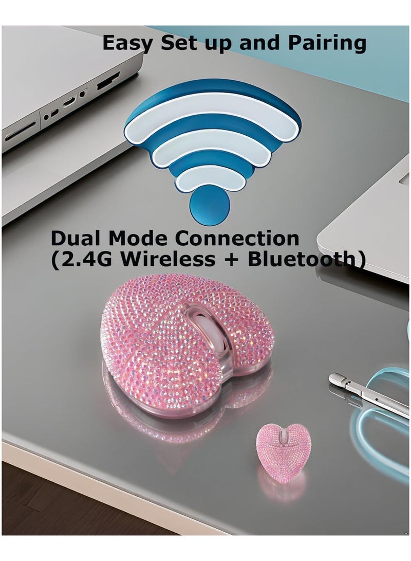 general Wireless Bluetooth Mouse, Cute Pink Heart Shiny LED Lights Mute Portable Lightweight USB Optical Wireless Dual Mode Mouse for PC Laptop Tablet PC, Kids Girls Ladies Gift - Image 3