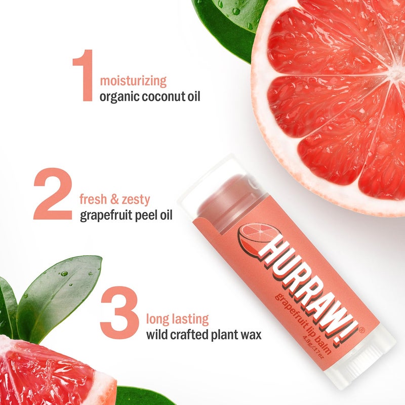 Hurraw! Grapefruit Lip Balm, 3 Pack: Organic, Certified Vegan, Cruelty and Gluten Free. Non-GMO, 100% Natural Ingredients. Bee, Shea, Soy and Palm Free. Made in USA - Image 3