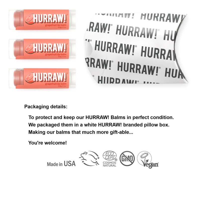 Hurraw! Grapefruit Lip Balm, 3 Pack: Organic, Certified Vegan, Cruelty and Gluten Free. Non-GMO, 100% Natural Ingredients. Bee, Shea, Soy and Palm Free. Made in USA - Image 2
