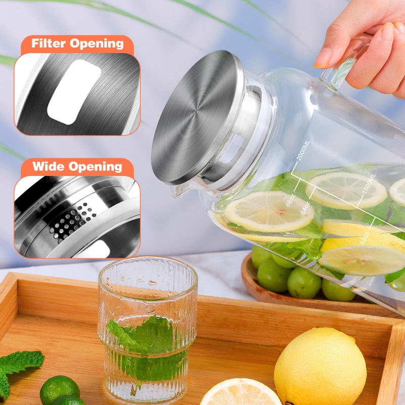 Aofmee 68oz Glass Pitcher with Lid, 2 Liter Water Carafe with Silicone Base and Precise Scale Line, Ice Tea Pitcher for Fridge, Anti-Slip Glass Jug for Sun Tea Juice Coffee Milk Beverage (Gray) - Image 5