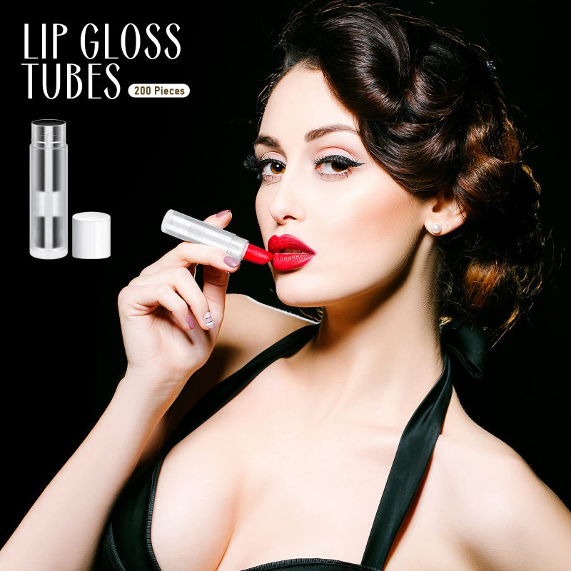 Nuanchu أنابيب بلسم الشفاه الفارغة من نوانتشو 200 قطعة، أنابيب لامعة بالجملة للنساء 0.186 أونصة/ 5.5 مل، مجموعة حاويات لامعة شفافة من PVC مع أغطية لصنعها بنفسك (أبيض، شفاف) - Image 5