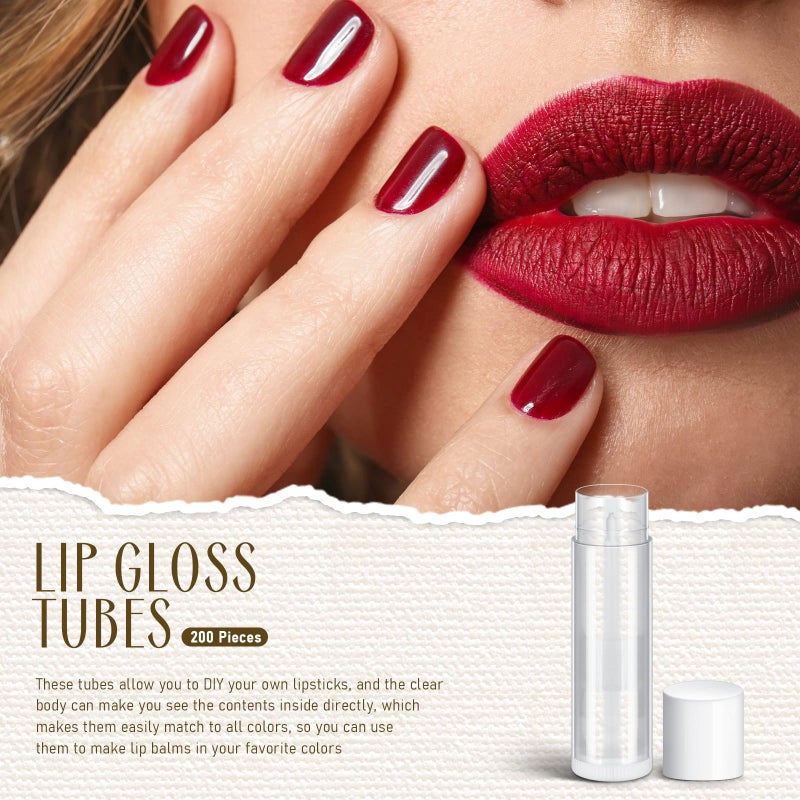Nuanchu أنابيب بلسم الشفاه الفارغة من نوانتشو 200 قطعة، أنابيب لامعة بالجملة للنساء 0.186 أونصة/ 5.5 مل، مجموعة حاويات لامعة شفافة من PVC مع أغطية لصنعها بنفسك (أبيض، شفاف) - Image 4