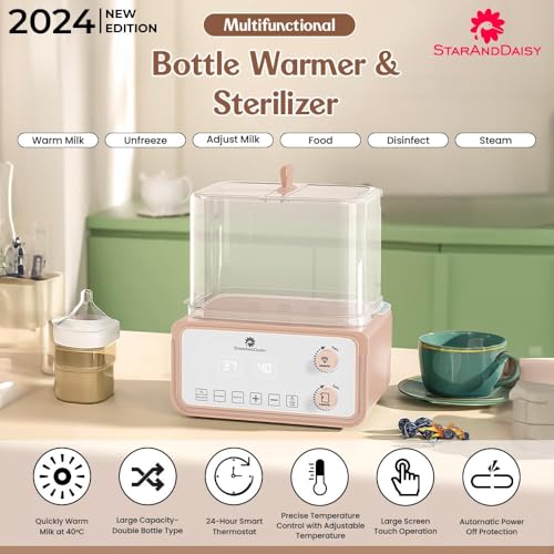 StarAndDaisy Sterilizer for Feeding Bottles / 6 in 1 Baby Bottle Warmer for Baby Food/ Baby Sterilizer / Warmer Machine with 24-Hour Smart Thermostat, Acutomatic Power off Protaction, Defrost Feature, Smart Touchscreen Display -Pink - Image 2