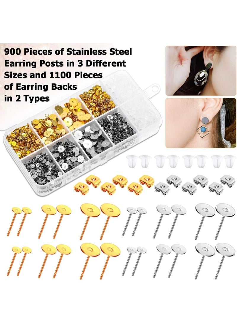 SOLARAE أقراط مع دبابيس وخلفيات، 2000 قطعة من أقراط الهيبوأرجينيك، مع دبابيس أقراط من الفولاذ المقاوم للصدأ وخلفيات للأقراط، لصنع أقراط جلدية ومجوهرات لؤلؤة - Image 2