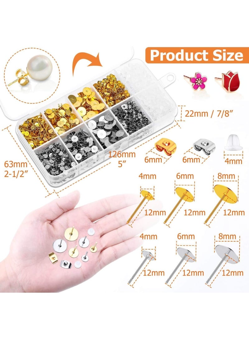 SOLARAE أقراط مع دبابيس وخلفيات، 2000 قطعة من أقراط الهيبوأرجينيك، مع دبابيس أقراط من الفولاذ المقاوم للصدأ وخلفيات للأقراط، لصنع أقراط جلدية ومجوهرات لؤلؤة - Image 3