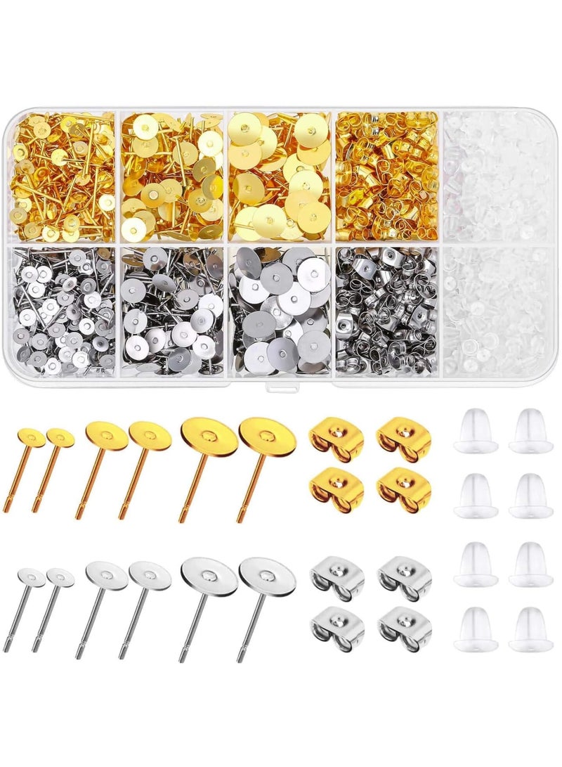 SOLARAE أقراط مع دبابيس وخلفيات، 2000 قطعة من أقراط الهيبوأرجينيك، مع دبابيس أقراط من الفولاذ المقاوم للصدأ وخلفيات للأقراط، لصنع أقراط جلدية ومجوهرات لؤلؤة - Image 1