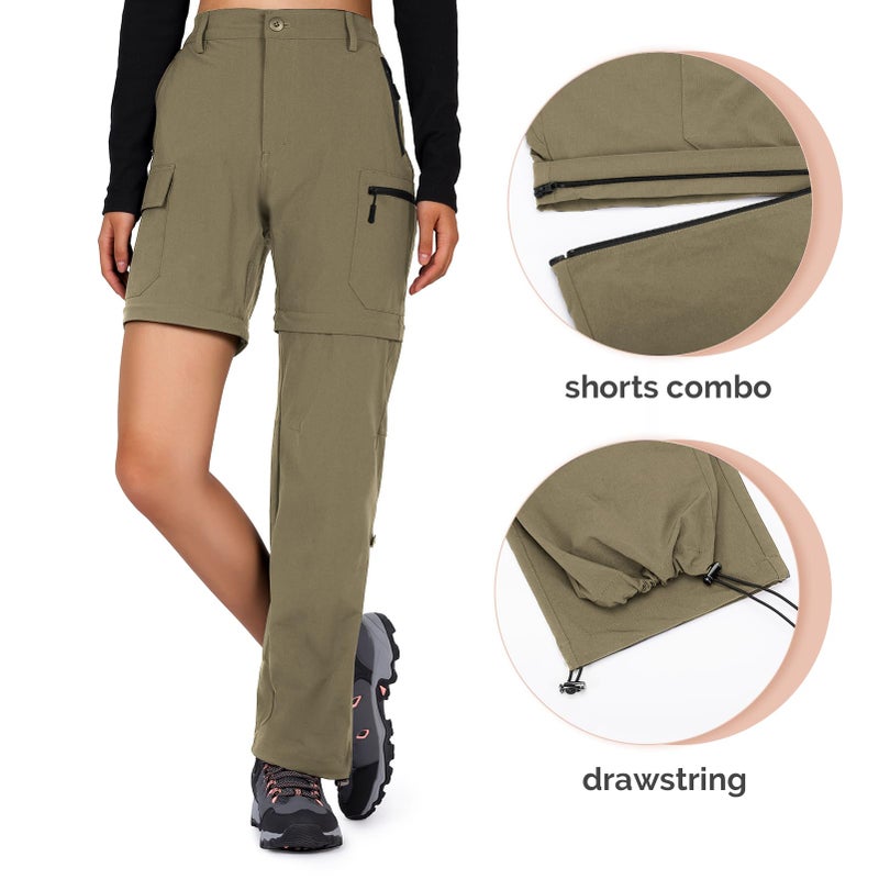 Cycorld Women's-Hiking-Pants-Convertible Quick-Dry-Stretch-Lightweight Zip-Off Outdoor Pants with 5 Deep Pockets (Khaki, Medium) - Image 3