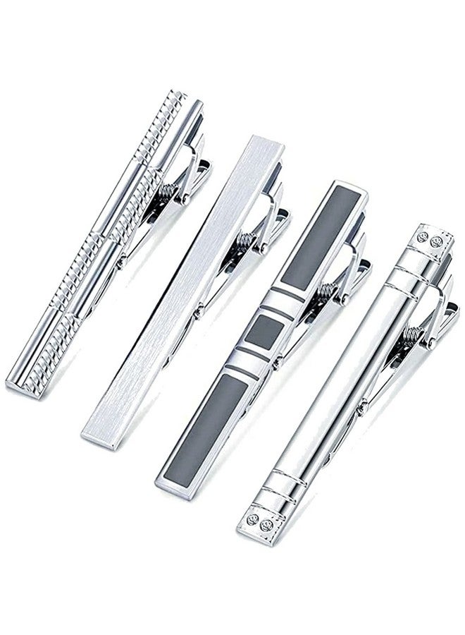MOZETO Tie Clip 4Pcs Silver Tie Bar Set For Regular Ties Business Style Tie Clips For Men - Image 1
