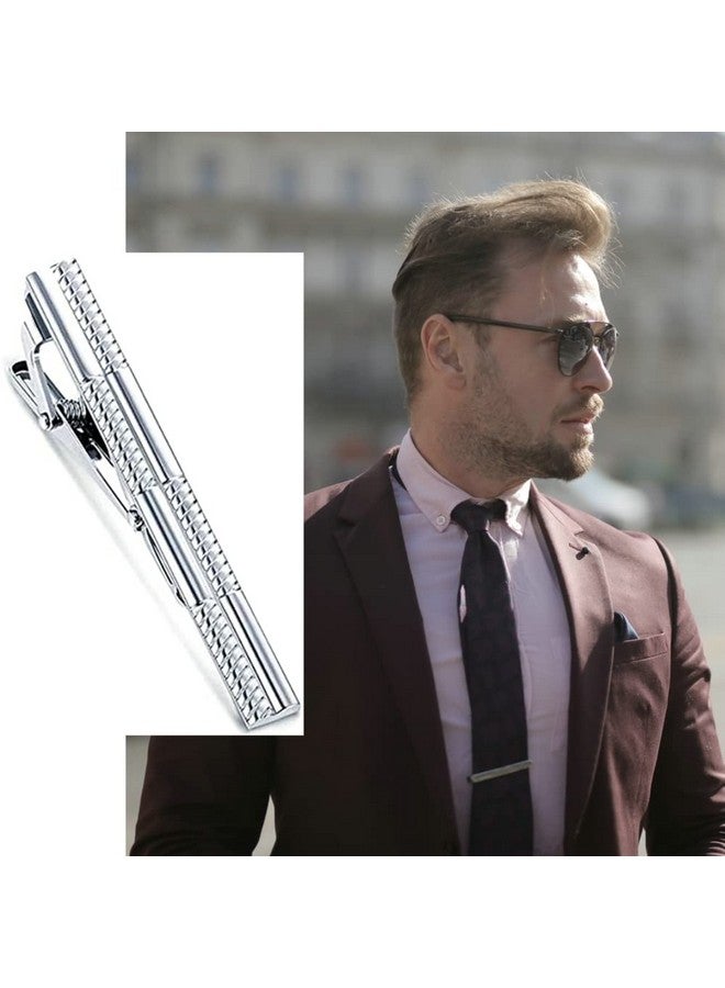 MOZETO Tie Clip 4Pcs Silver Tie Bar Set For Regular Ties Business Style Tie Clips For Men - Image 5