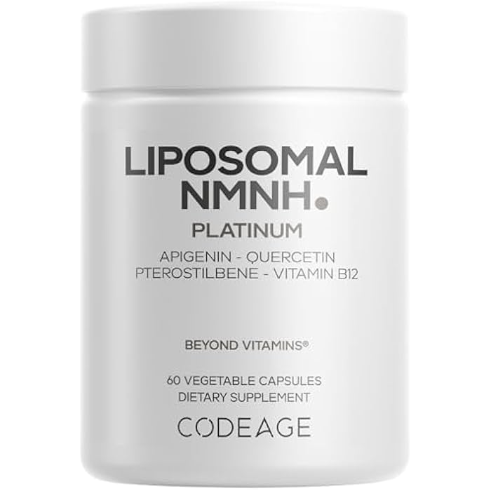 Codeage Liposomal NMNH Platinum - 500 mg NMNH Supplement, NAD+ Precursor with Quercetin, Pterostilbene, Apigenin, Active B Vitamins B2 Riboflavin & Vitamin B12 Methylcobalamin - Non-GMO - 60 Capsules - Image 1