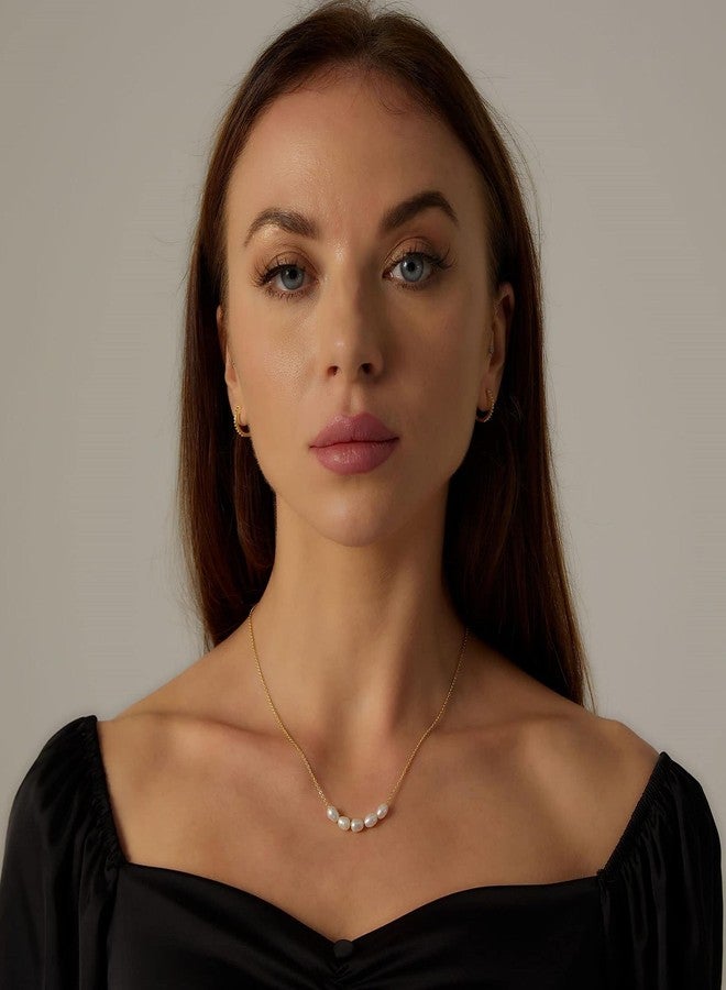 Kyerlyn Dainty Pearl Pendant Necklaces for Women 14K Gold Plated Handmade Layered Pearl Chain Necklace Delicate Layered Freshwater Pearl Necklace Everyday Jewelry Gift, Brass, Pearl - Image 3