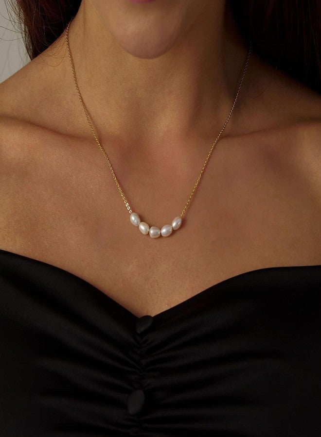Kyerlyn Dainty Pearl Pendant Necklaces for Women 14K Gold Plated Handmade Layered Pearl Chain Necklace Delicate Layered Freshwater Pearl Necklace Everyday Jewelry Gift, Brass, Pearl - Image 5