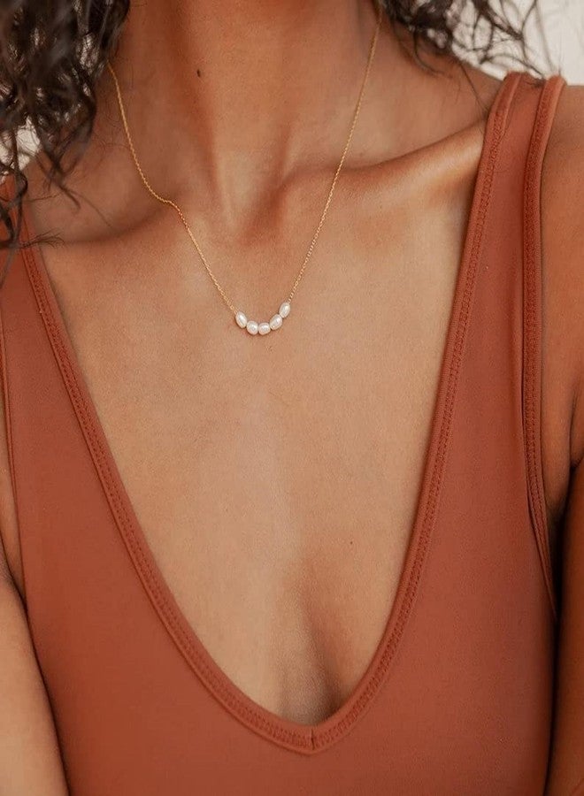Kyerlyn Dainty Pearl Pendant Necklaces for Women 14K Gold Plated Handmade Layered Pearl Chain Necklace Delicate Layered Freshwater Pearl Necklace Everyday Jewelry Gift, Brass, Pearl - Image 2