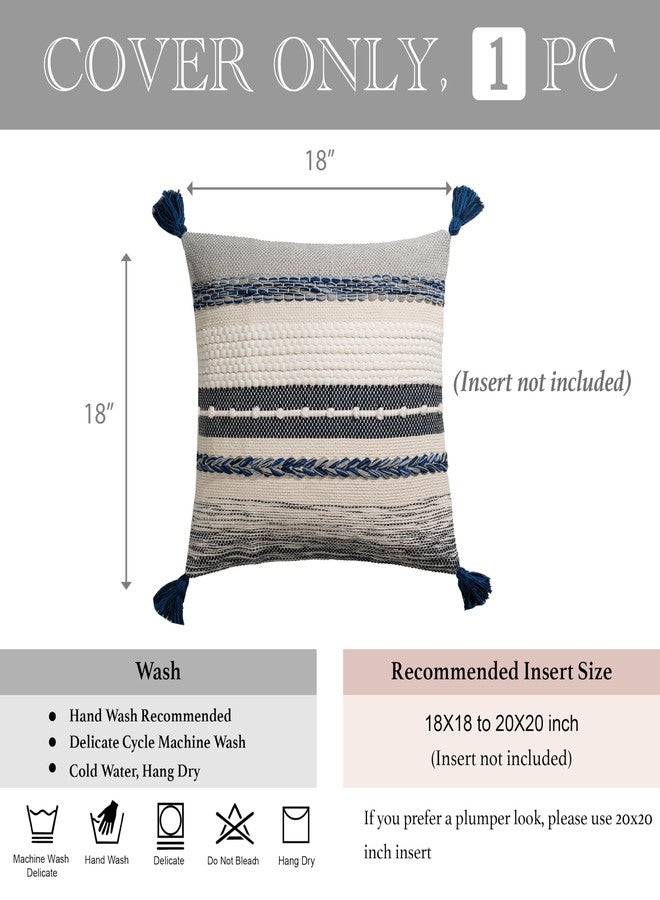 BlissBlush Navy Dark Blue Decorative Throw Pillow Cover 18x18 Square Boho Accent Pillowcase Tassels Farmhouse Cushion for Couch Sofa Bedroom Living Room Home Décor Cover ONLY - Image 5