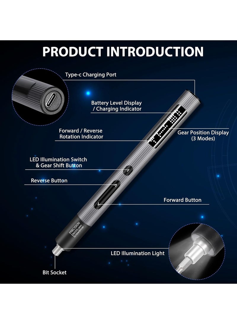 Precision Auto Products Precision Electric Screwdriver Set, 59 in 1 Mini Digital Display Screwdriver Tool, 3 Adjuatable Torque, LED Light, USB Charge, Cordless Repair Tool Set for Phone, Laptop, Camera, Watch  - Image 2