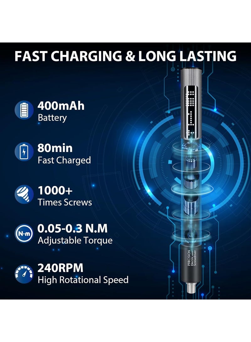 Precision Auto Products Precision Electric Screwdriver Set, 59 in 1 Mini Digital Display Screwdriver Tool, 3 Adjuatable Torque, LED Light, USB Charge, Cordless Repair Tool Set for Phone, Laptop, Camera, Watch  - Image 5