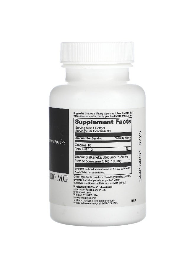 DaVinci Laboratories DaVinci Laboratories, Ubiquinol, 100 mg, 30 Softgels  - Image 2