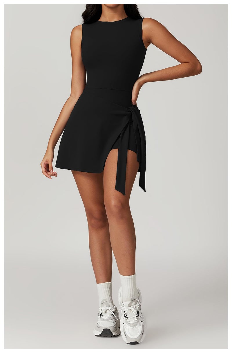 AGYMNX Tennis Dress for Women Athletic Dress with Built in Shorts Sleeveless Side Slit Golf Dress Workout Backless Dresses Black S - Image 5