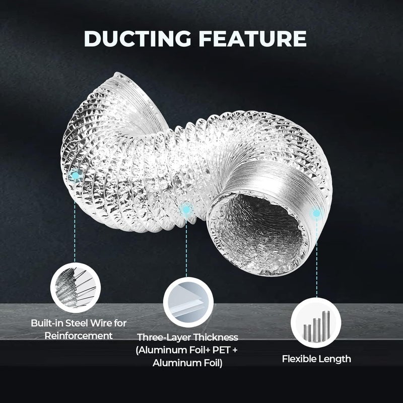 Simple Deluxe 4 Inch 8 Feet Ducting, Non-Insulated Flex Air Aluminum Ducting Hose, Drying And Exhaust For Hvac Ventilation, 2 Clamps Included, Silver - Image 3