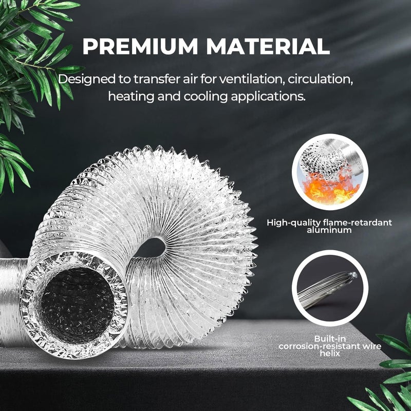 Simple Deluxe 4 Inch 8 Feet Ducting, Non-Insulated Flex Air Aluminum Ducting Hose, Drying And Exhaust For Hvac Ventilation, 2 Clamps Included, Silver - Image 2